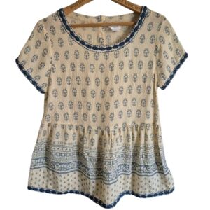 Sigrid Olsen Folk Art Print Embroidered Peplum Blouse